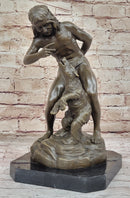 Native American Indian Shaman Taming a Bear - Bronze Sculpture Statue by P. Bartlett