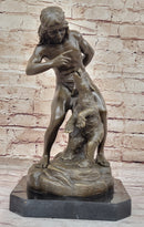 Native American Indian Shaman Taming a Bear - Bronze Sculpture Statue by P. Bartlett