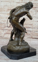 Native American Indian Shaman Taming a Bear - Bronze Sculpture Statue by P. Bartlett