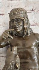 Native American Indian Shaman Taming a Bear - Bronze Sculpture Statue by P. Bartlett