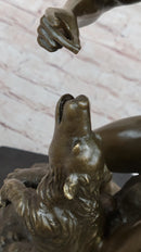 Native American Indian Shaman Taming a Bear - Bronze Sculpture Statue by P. Bartlett