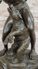 Native American Indian Shaman Taming a Bear - Bronze Sculpture Statue by P. Bartlett