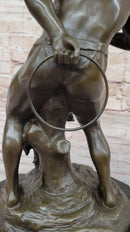 Native American Indian Shaman Taming a Bear - Bronze Sculpture Statue by P. Bartlett