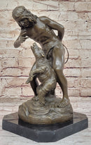 Native American Indian Shaman Taming a Bear - Bronze Sculpture Statue by P. Bartlett