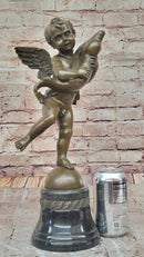 Cherub Angel Putto with a Dolphin Andrea del Verrocchio Bronze Sculpture Figure