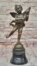 Cherub Angel Putto with a Dolphin Andrea del Verrocchio Bronze Sculpture Figure