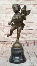 Cherub Angel Putto with a Dolphin Andrea del Verrocchio Bronze Sculpture Figure