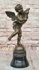 Cherub Angel Putto with a Dolphin Andrea del Verrocchio Bronze Sculpture Figure