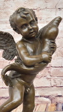 Cherub Angel Putto with a Dolphin Andrea del Verrocchio Bronze Sculpture Figure