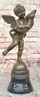 Cherub Angel Putto with a Dolphin Andrea del Verrocchio Bronze Sculpture Figure
