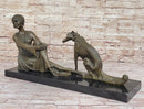 Art Deco Flapper Girl Woman with Dog Chiparus Bronze Statue Sculpture 13" x 24"