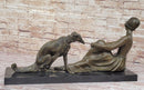 Art Deco Flapper Girl Woman with Dog Chiparus Bronze Statue Sculpture 13" x 24"