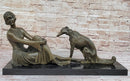Art Deco Flapper Girl Woman with Dog Chiparus Bronze Statue Sculpture 13" x 24"