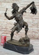 Bronze Sculpture of Native American Indian Shaman Medicine Man w/ Bear Cub