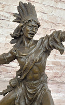 Bronze Sculpture of Native American Indian Shaman Medicine Man w/ Bear Cub