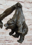 Bronze Sculpture of Native American Indian Shaman Medicine Man w/ Bear Cub