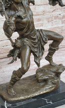 Bronze Sculpture of Native American Indian Shaman Medicine Man w/ Bear Cub