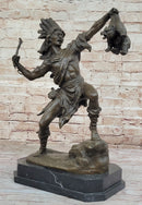 Bronze Sculpture of Native American Indian Shaman Medicine Man w/ Bear Cub