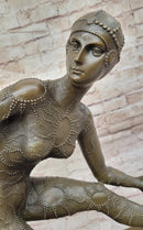 Dimitri Chiparus Graceful Art Deco Dancer Girl Bronze Sculpture on Marble Base