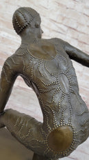 Dimitri Chiparus Graceful Art Deco Dancer Girl Bronze Sculpture on Marble Base