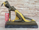 Chiparus Art Deco Topless Semi Nude Dancer in Gold Skirt Bronze Sculpture Statue