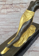 Chiparus Art Deco Topless Semi Nude Dancer in Gold Skirt Bronze Sculpture Statue