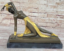 Chiparus Art Deco Topless Semi Nude Dancer in Gold Skirt Bronze Sculpture Statue