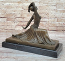 Art Deco Dancer Girl w/ Long Skirt in Graceful Pose - Bronze Sculpture by Chiparus