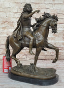 French King Louis XIV of France on Horseback - Bronze Sculpture on Marble Base