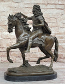 French King Louis XIV of France on Horseback - Bronze Sculpture on Marble Base