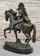 French King Louis XIV of France on Horseback - Bronze Sculpture on Marble Base