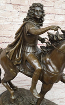 French King Louis XIV of France on Horseback - Bronze Sculpture on Marble Base
