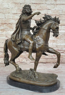 French King Louis XIV of France on Horseback - Bronze Sculpture on Marble Base