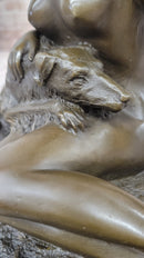 French Art Deco Bronze by Armand Godard Nude Lady With Borzoi Dog Sculpture