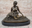 French Art Deco Bronze by Armand Godard Nude Lady With Borzoi Dog Sculpture