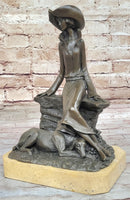 Fashionable Woman with Large Hat and Dog - Bronze Metal Art Deco Sculpture by Milo