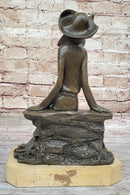 Fashionable Woman with Large Hat and Dog - Bronze Metal Art Deco Sculpture by Milo