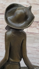 Fashionable Woman with Large Hat and Dog - Bronze Metal Art Deco Sculpture by Milo