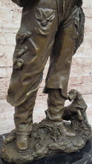 Cowboy w/ Rifle, Lasso, and Dog - Bronze Metal Western Art Sculpture by Milo
