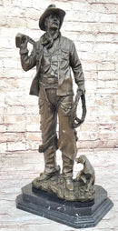 Cowboy w/ Rifle, Lasso, and Dog - Bronze Metal Western Art Sculpture by Milo