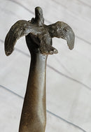 Nude Girl Seated on Pillar Holding Bird Pigeon Carrier Gennarelli Bronze Statue Sculpture