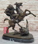 Man on Horseback Hunting a Lion - Bronze Sculpture by Antoine Barye