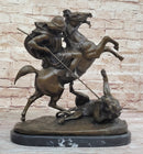 Man on Horseback Hunting a Lion - Bronze Sculpture by Antoine Barye