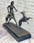 Nude Diana Artemis Walking Dogs Bronze Statue Sculpture Figure Modern Art 13" x 20"