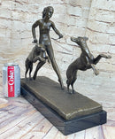 Nude Diana Artemis Walking Dogs Bronze Statue Sculpture Figure Modern Art 13" x 20"