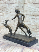 Nude Diana Artemis Walking Dogs Bronze Statue Sculpture Figure Modern Art 13" x 20"