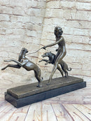 Nude Diana Artemis Walking Dogs Bronze Statue Sculpture Figure Modern Art 13" x 20"