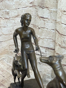 Nude Diana Artemis Walking Dogs Bronze Statue Sculpture Figure Modern Art 13" x 20"