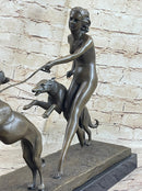 Nude Diana Artemis Walking Dogs Bronze Statue Sculpture Figure Modern Art 13" x 20"