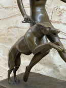 Nude Diana Artemis Walking Dogs Bronze Statue Sculpture Figure Modern Art 13" x 20"